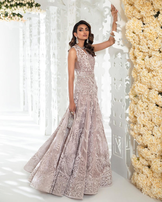 Designer Indian Bridal Wear Silver Lehenga Gown