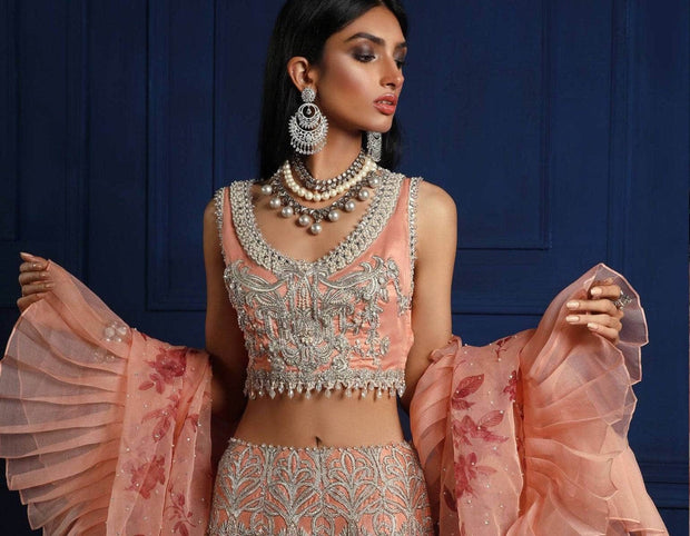 Designer Indian Peach Bridal Lehnga Choli Dress 2022