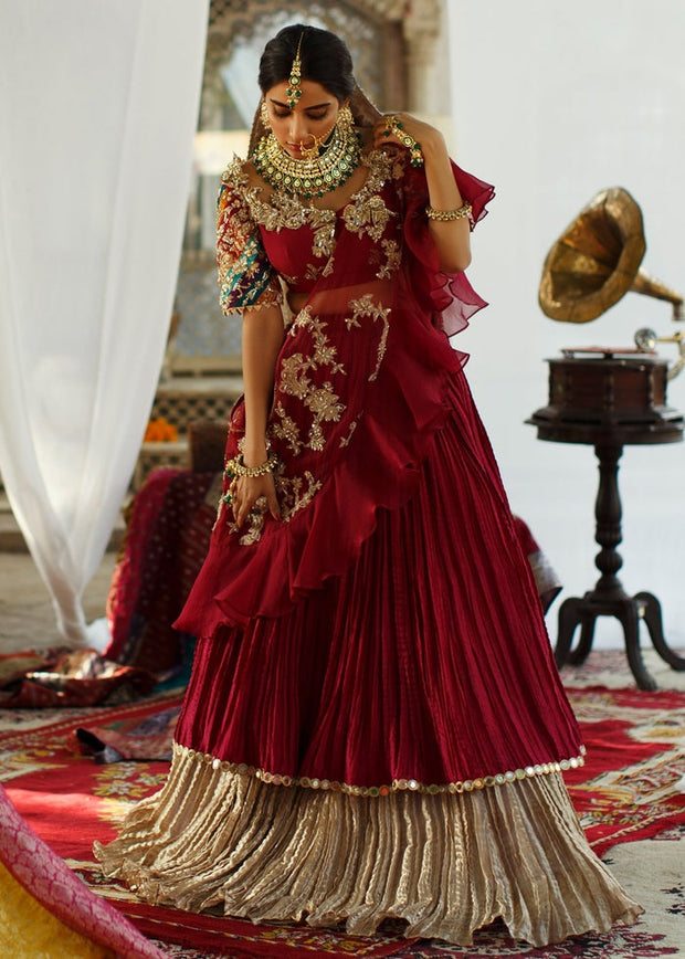 Designer Indian Red Lehenga Choli Bridal Dress 