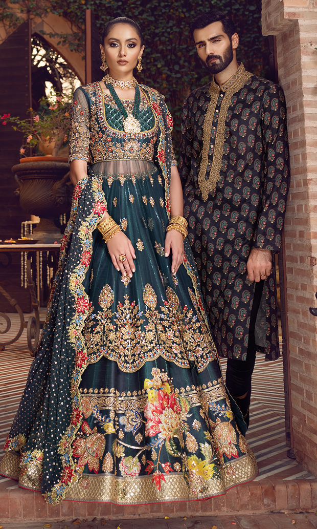 Designer Indian Red and Green Lehenga Choli