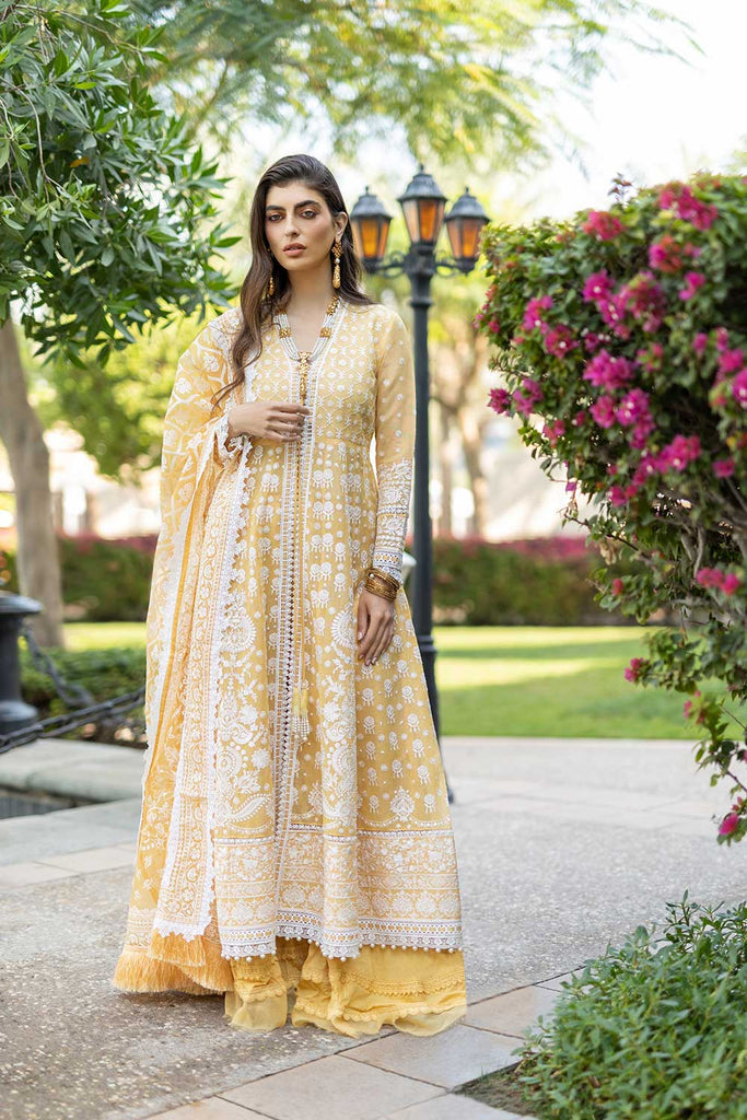 Lemon Colored Frock for Pakistani Eid Dress in Chikankari Lawn ...