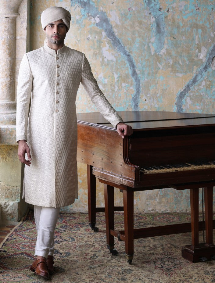 Designer Men Off White Sherwani for Groom