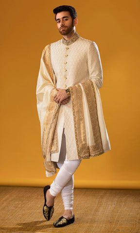Pakistani Groom Dresses | Dulha Sherwani, Turban, Khussa  Nameera by Farooq