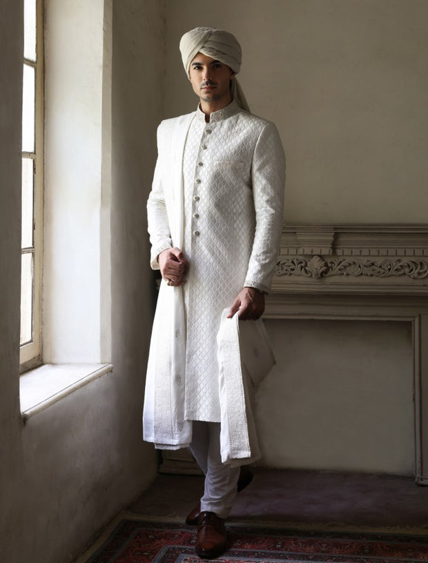 Designer Men White Sherwani for Wedding Wear #GN101