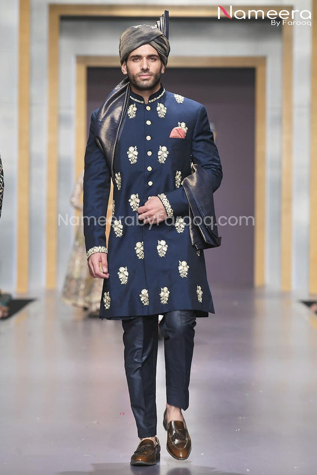 Designer Men's Sherwani with Embroidery Online Front Look