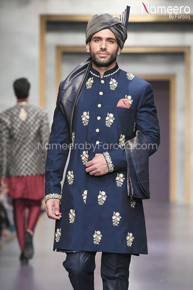 Designer Men's Sherwani with Embroidery Online Close Up