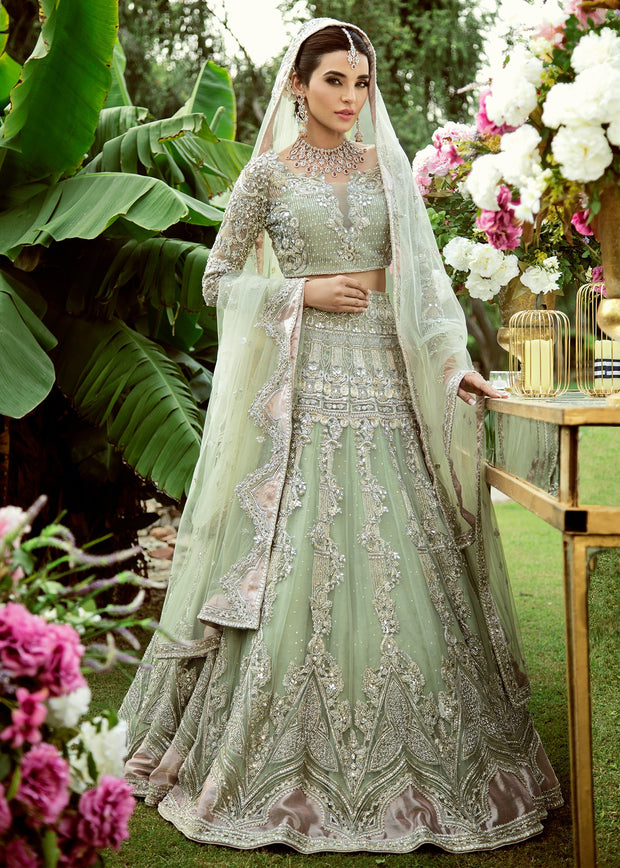 Buy Parrot Green Designer Wedding Wear Embroidered Georgette Gown | Gowns