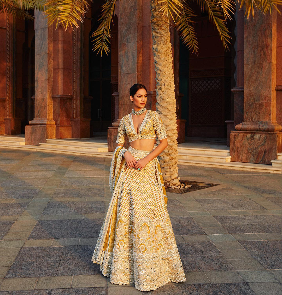 Designer Mint Yellow Lehenga Skirt Bridal Dress 