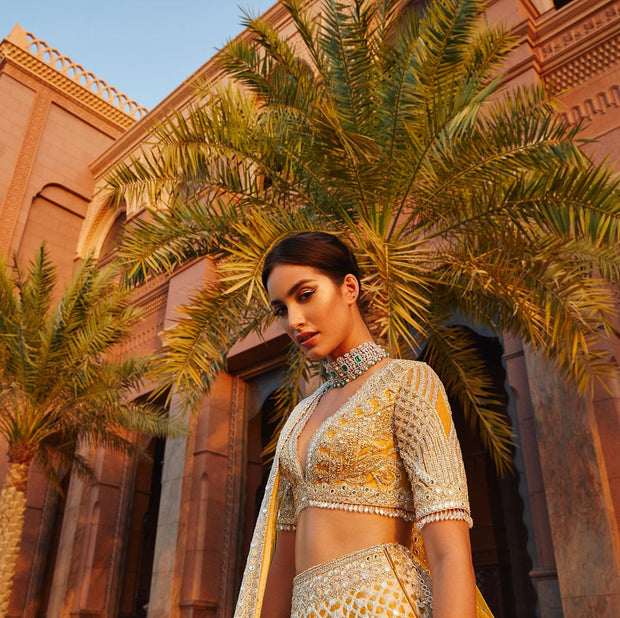 Designer Mint Yellow Lehenga Skirt Bridal 