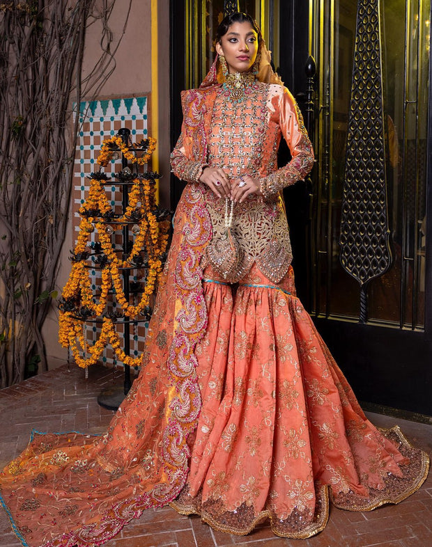 Designer Orange Gharara Lehenga Shirt for Bridal Wear