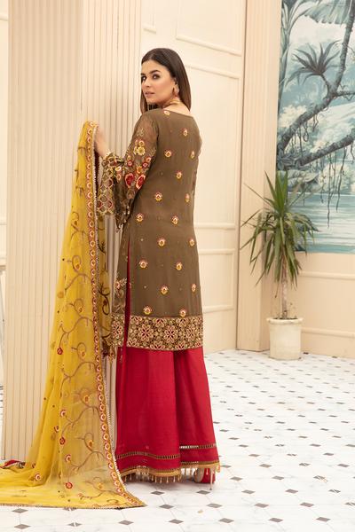 Designer Party Outfit with Embroidery Backside View