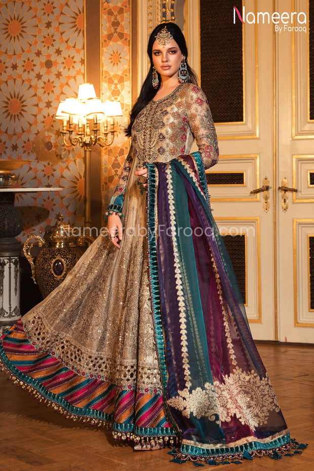 Designer Party Wear Frock with Velvet Border Look