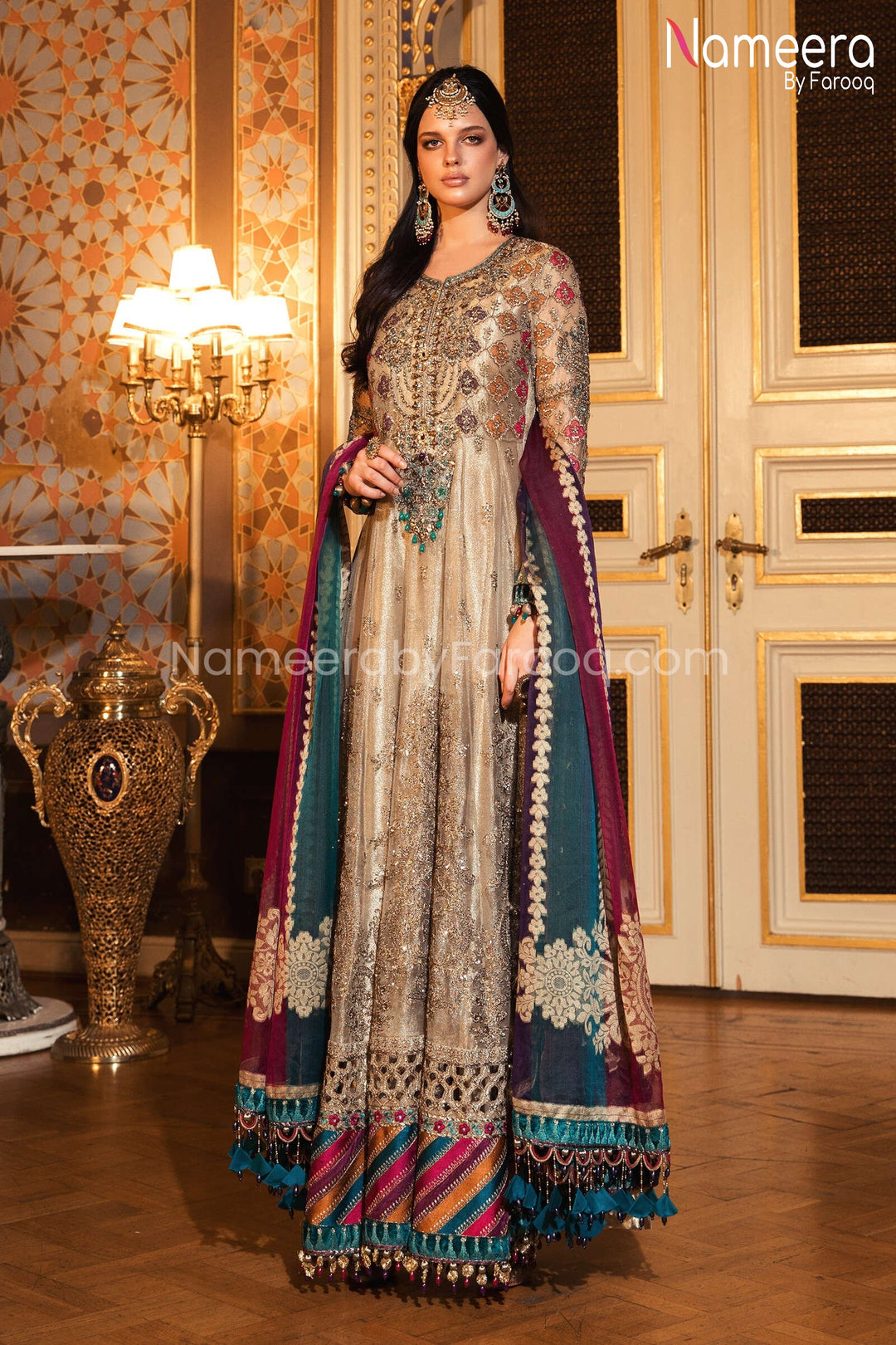Designer Party Wear Frock with Velvet Border