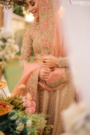 Designer Peach Color Lehnga Choli Bridal Dress 