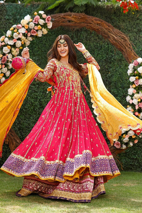 Orange Lehenga Choli Bridal Pakistani Wedding Dresses – Nameera by Farooq