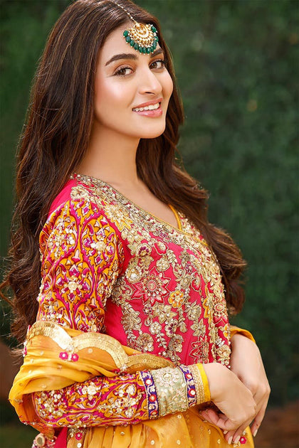 Designer Pink Frock Lehenga for Pakistani Mehndi Dresses – Nameera by ...
