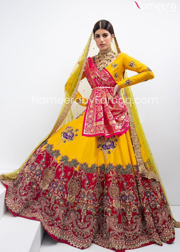 Designer Pink Yellow Lehenga 