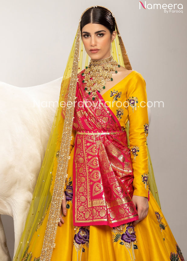 Designer Pink Yellow Lehenga for Wedding Party 