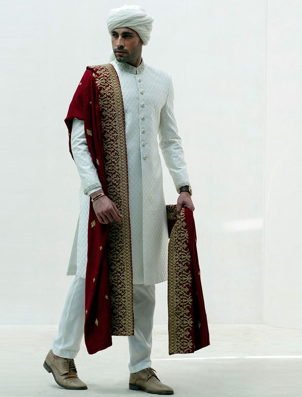 Designer Plain White Sherwani for Wedding Wear