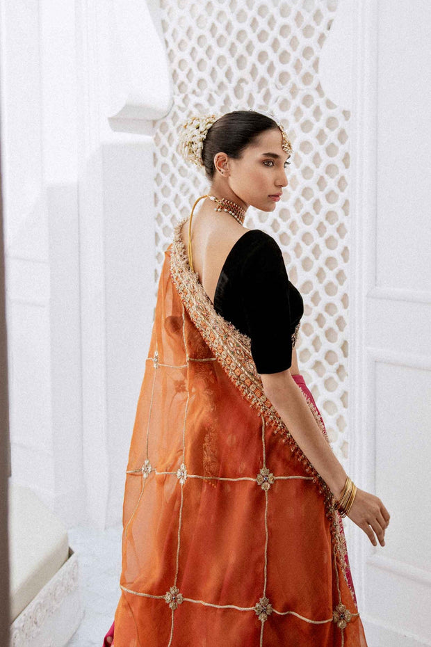 Designer Raw Silk Black Choli Lehenga Indian Bridal Wear 2022