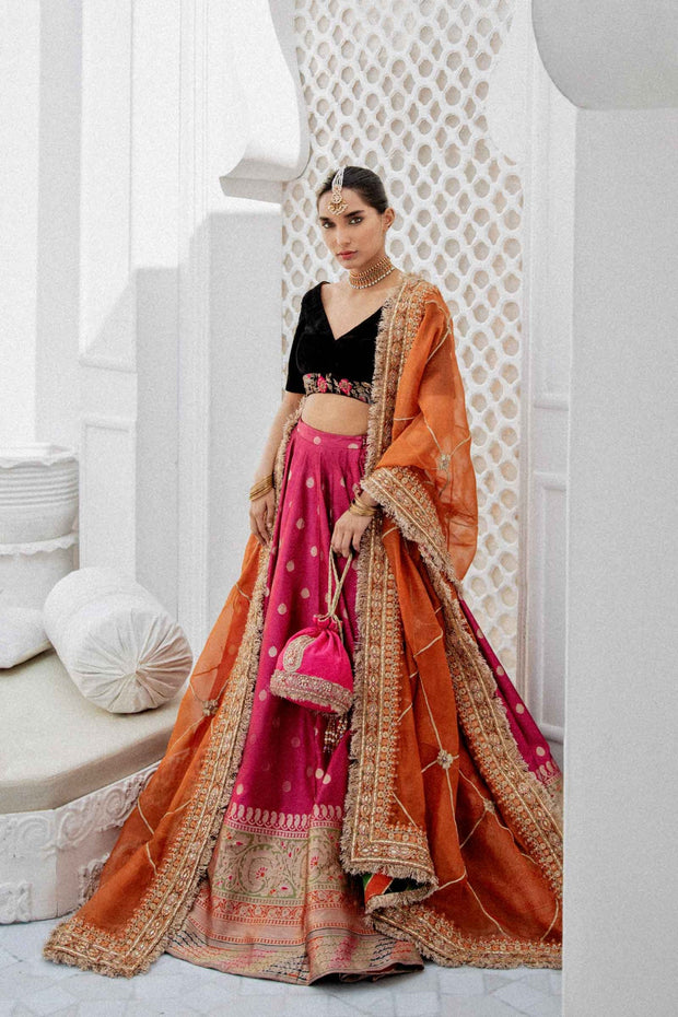 Designer Raw Silk Black Choli Lehenga Indian Bridal Wear