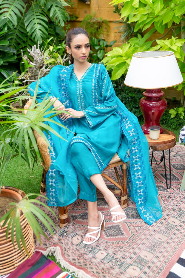 Designer Raw Silk Blue Salwar Kameez Pakistani Party Dresses 2022