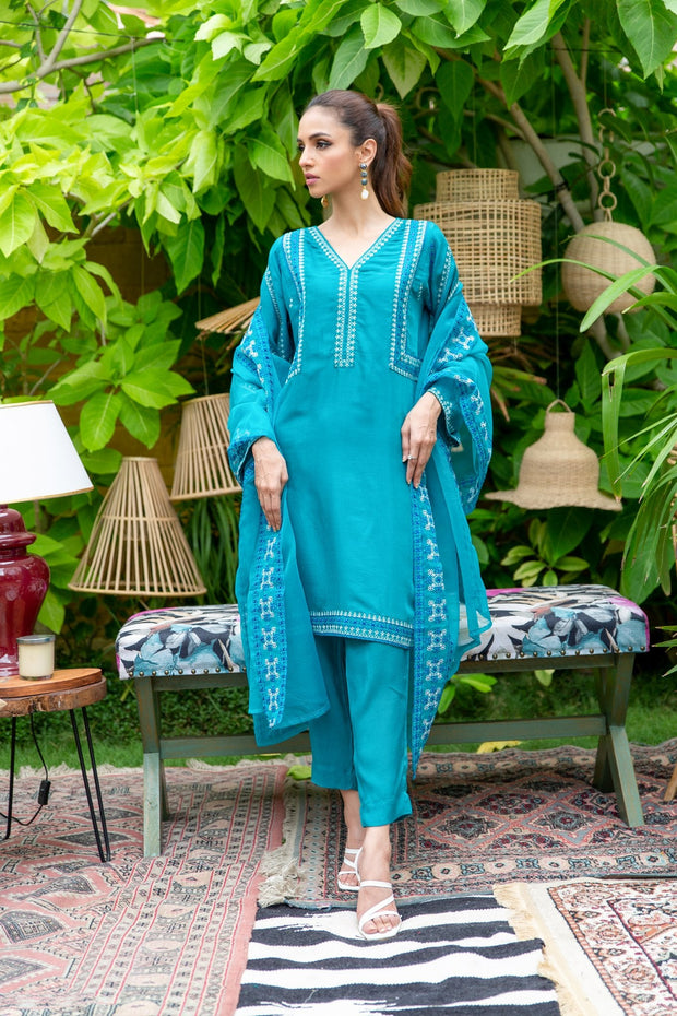 Designer Raw Silk Blue Salwar Kameez Pakistani Party Dresses