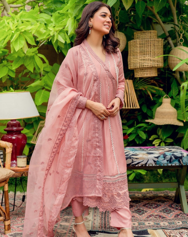 Designer Raw Silk Pink Salwar Kameez Pakistani Party Dresses