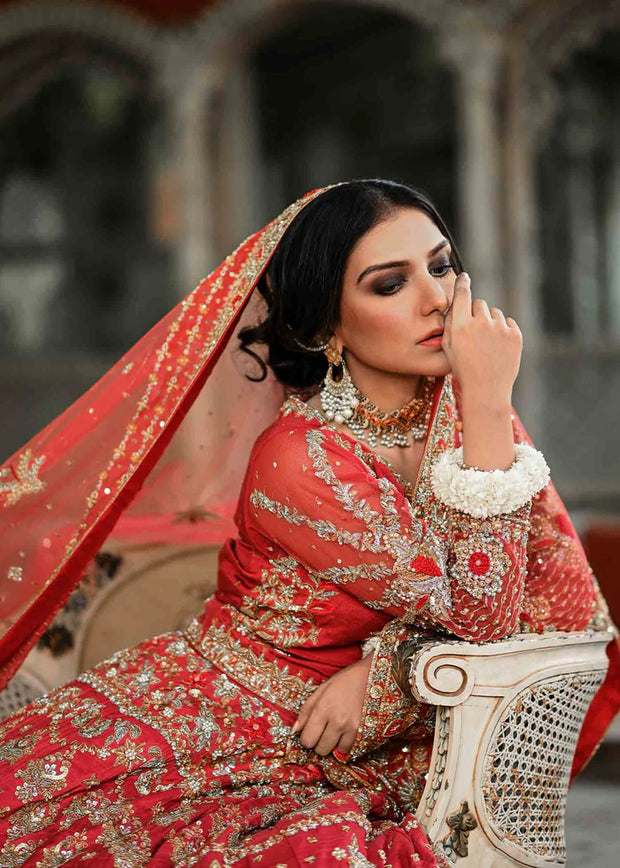Embellished Designer Red Lehenga for Bride BN1264 Nameera by Farooq