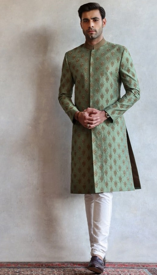 Designer Sage Green Sherwani Dress for Wedding 