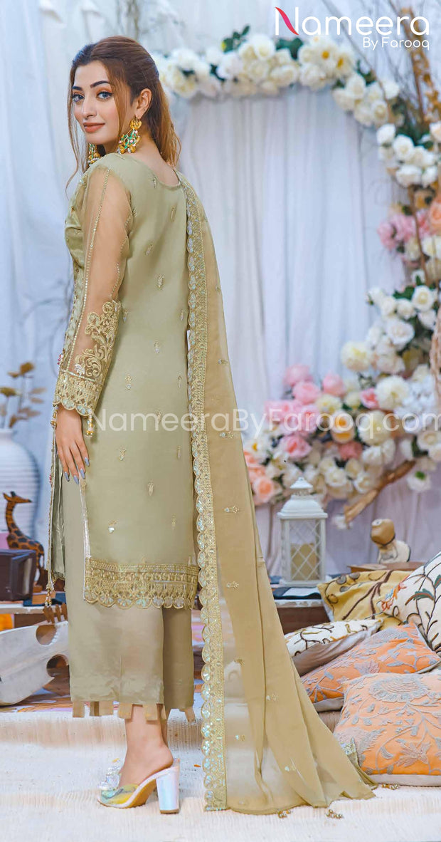 Designer Salwar Kameez in Golden Color Latest