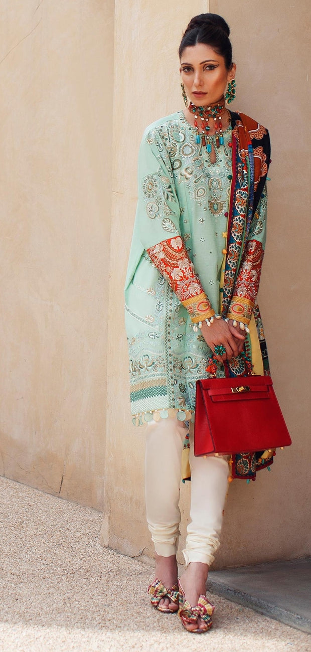 Designer Sea Green Salwar Kameez for Pakistani Eid Dress