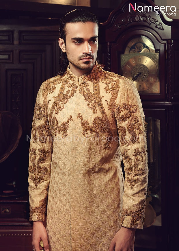 Designer Sherwani for Groom with Embroidery Online Close Up