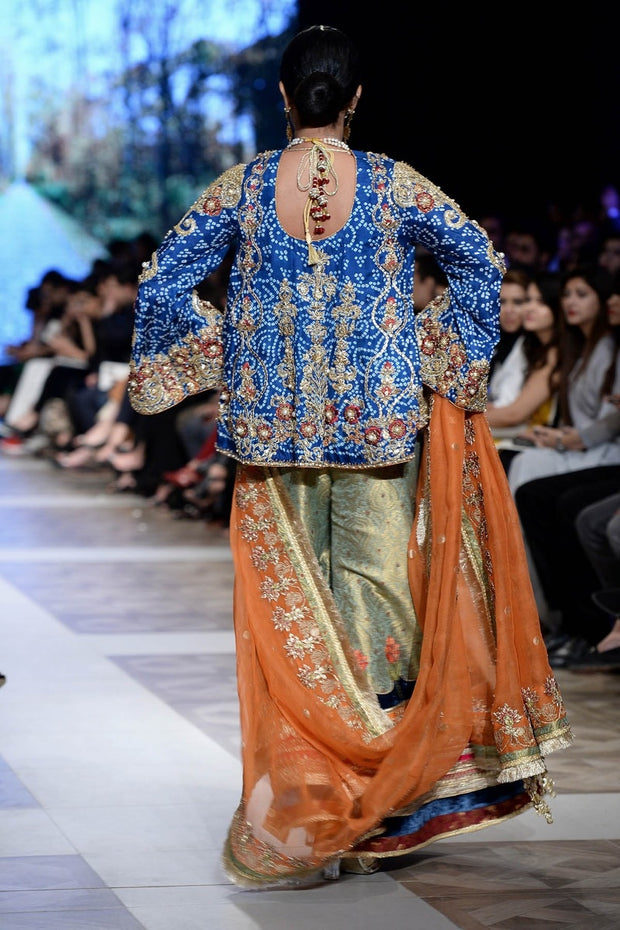 Designer Short Peplum with Gharara for Wedding Backside Look