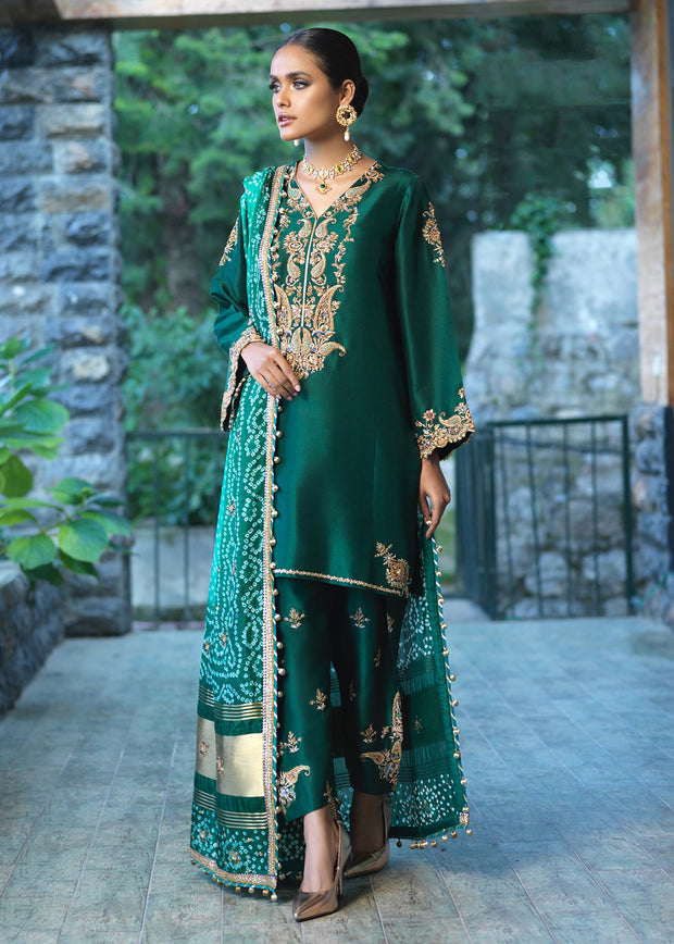 Designer Silk Green Salwar Kameez Pakistani Wedding Dresses 2023