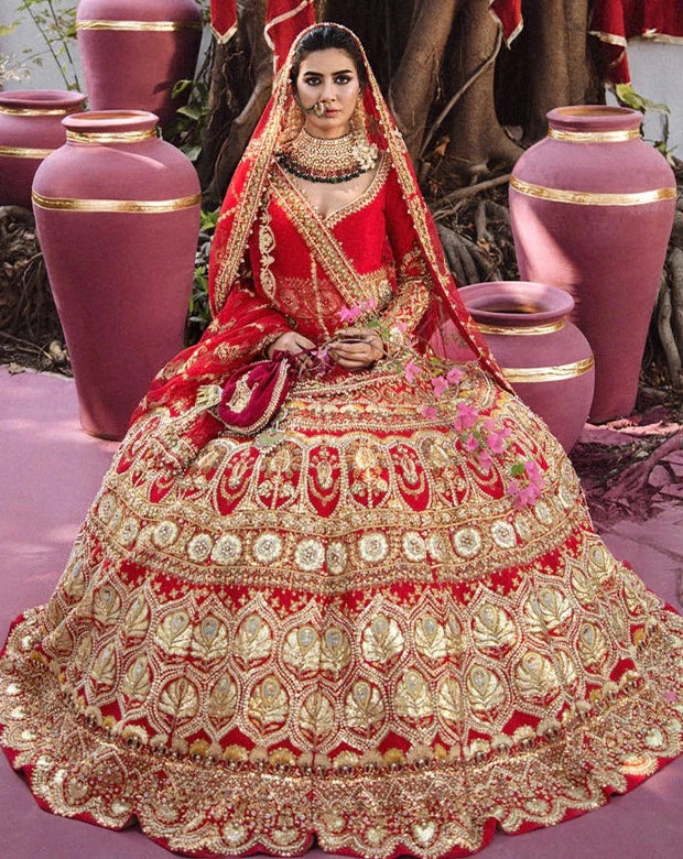 Designer Silk Lehenga Choli in Red for Bridal Wedding Wear 2022