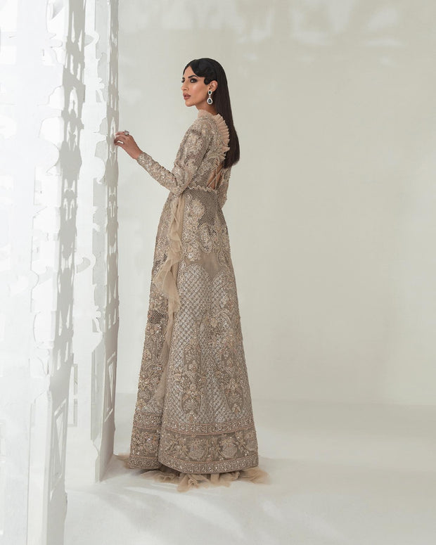 Designer Silver Front Open Gown for Indian Bridal Wear 2022