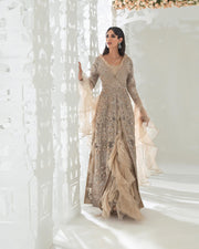Designer Silver Front Open Gown for Indian Bridal Wear