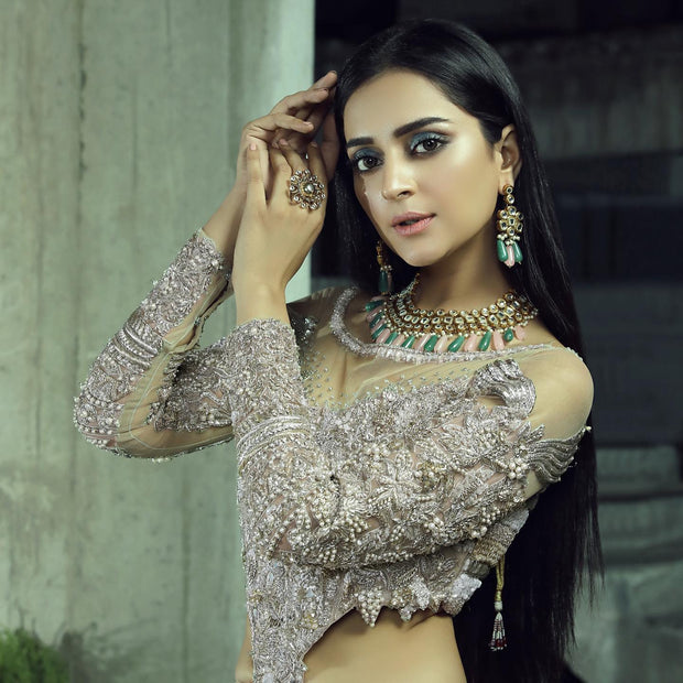 Designer Silver Grey Lehenga with Gown 
