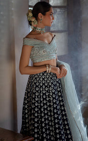 Designer Velvet Blue Lehenga Choli 2022
