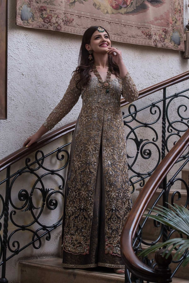 Designer Walima Long Maxi in Gray Color