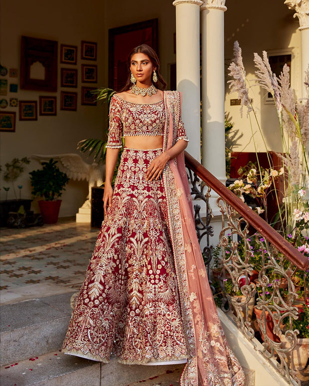 Designer Wedding Dark Red Indian Bridal Dress 