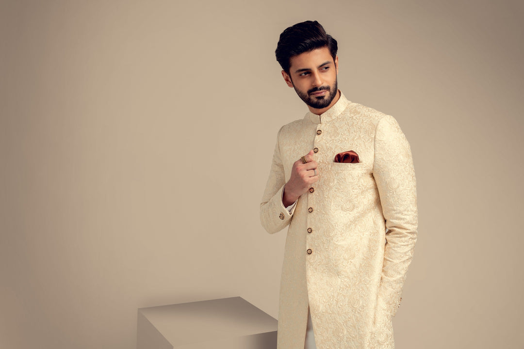 Designer White Sherwani Coat for Groom Wedding 2022