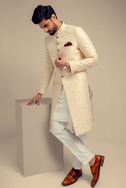 Designer White Sherwani Coat for Groom Wedding 