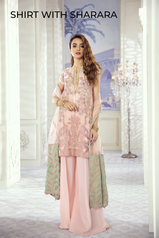 Designer Chiffon Eid Outfit in Pink Color Clear View