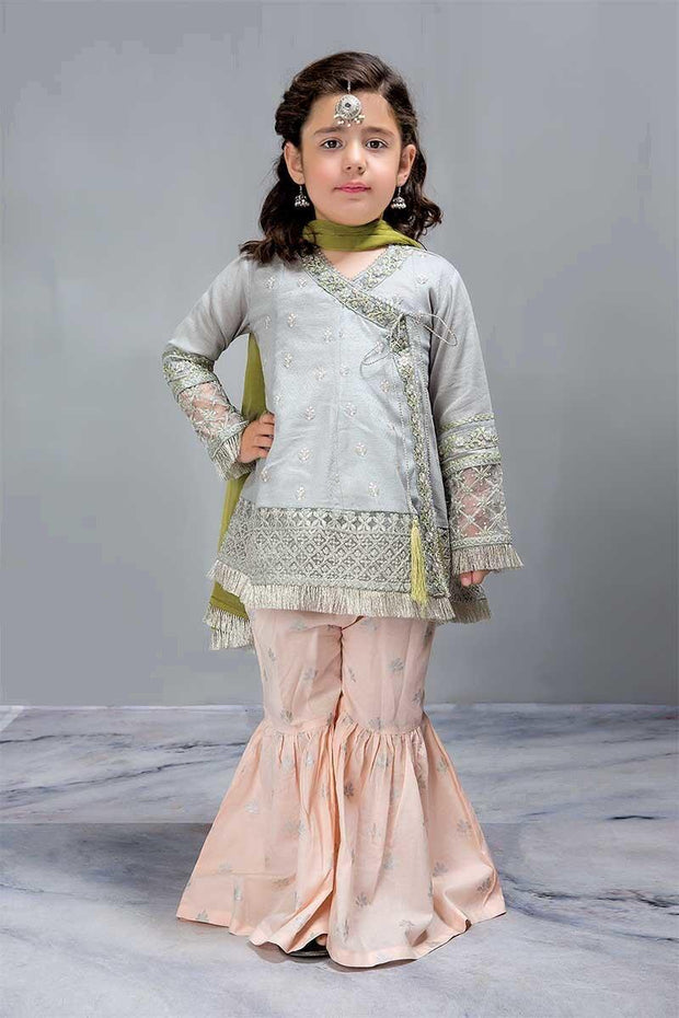 Designer Dress for Kids Angrakha Short Aline Frock with Gharara 
