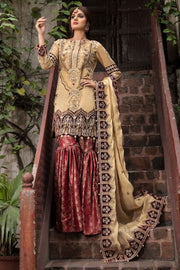 Designer Gharara Shirt for Party in Skin and Maroon Color 