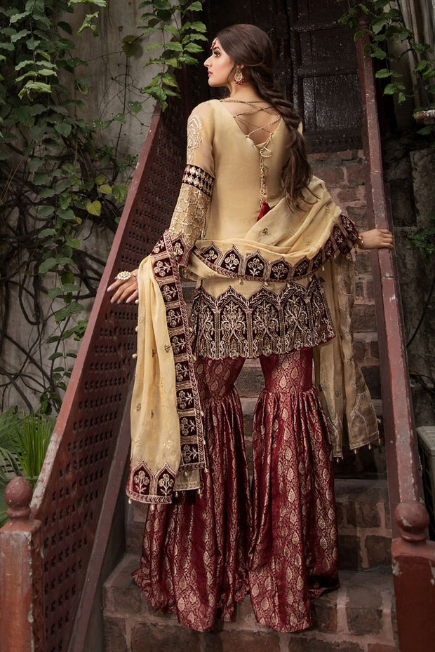 Designer Gharara Shirt for Party in Skin and Maroon Color  Backside