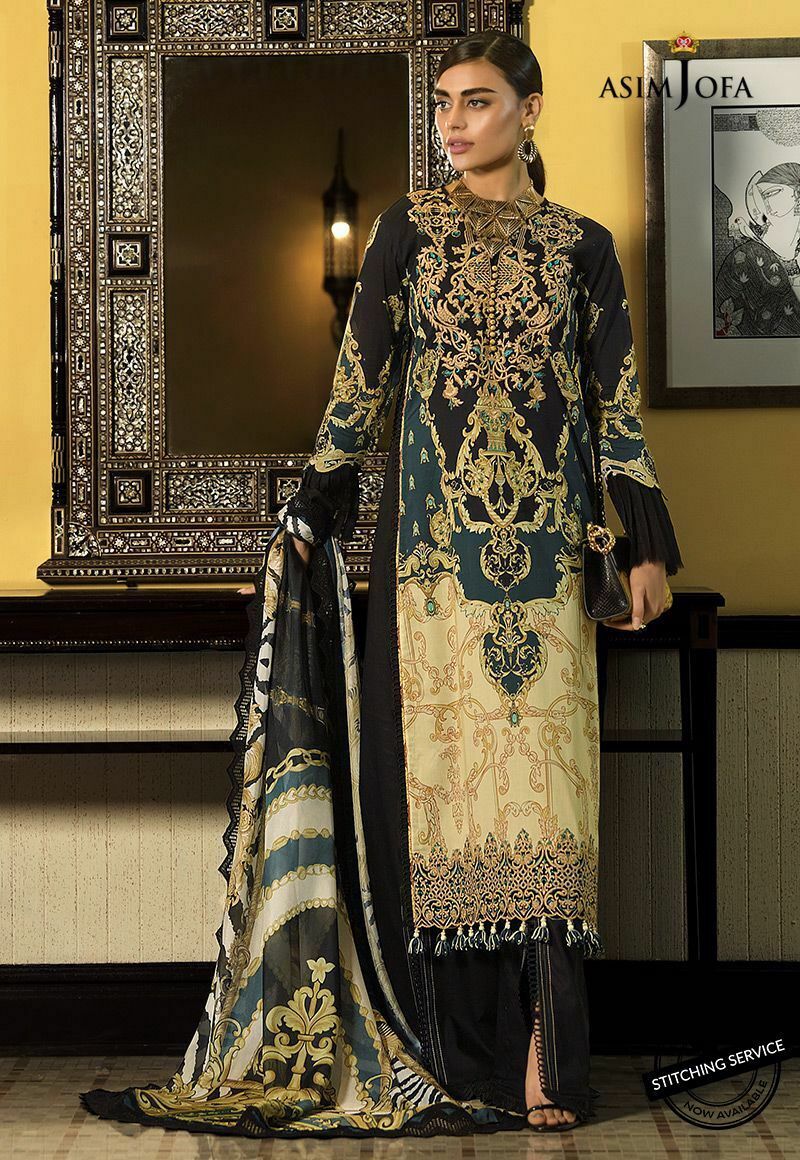 Designer Lawn Suit in Black Color