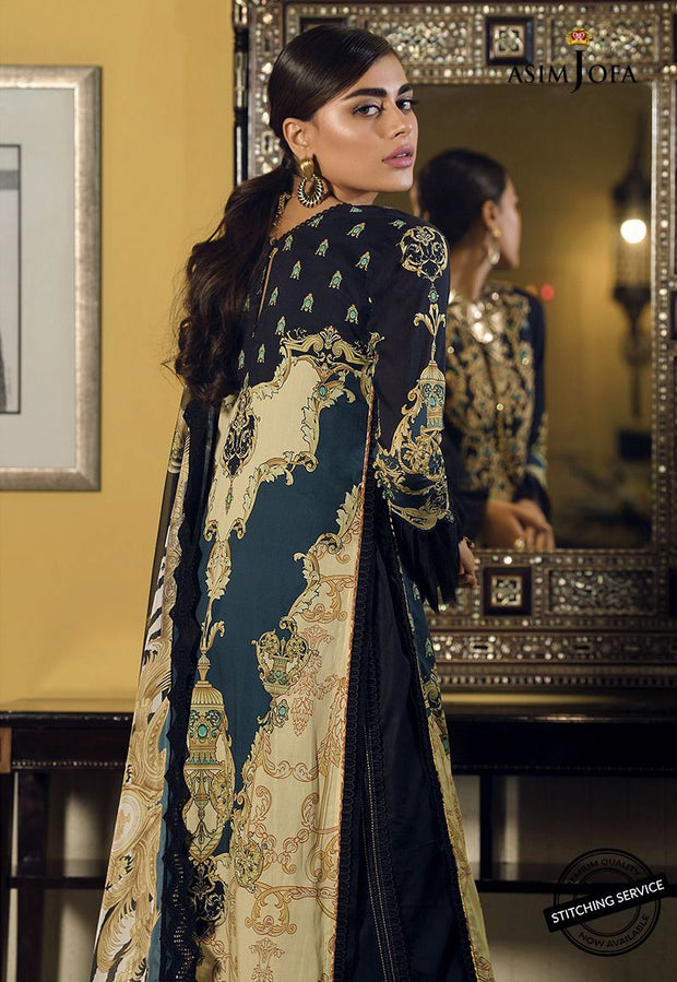 Designer Lawn Suit in Black Color Backside View